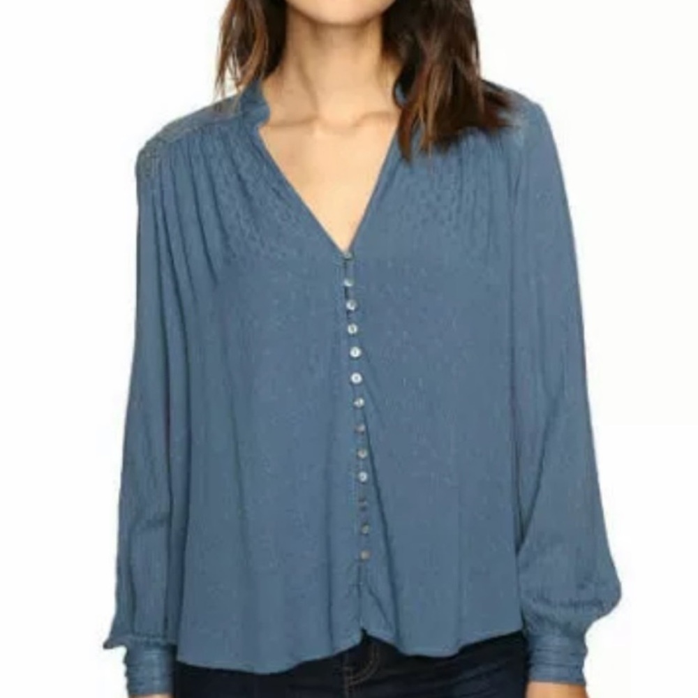 Free People Canyon Rose Button Down Blue XS Top Gauze Boho Spring Beach Blouse